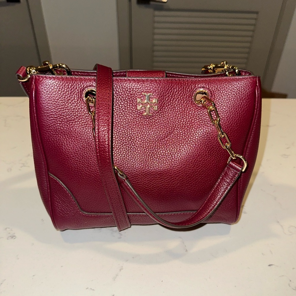 Tory Burch mini top handle with crossbody strap - in burgundy